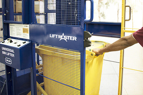 Liftmaster's Universal bin lifter has a lift-and-tilt motion