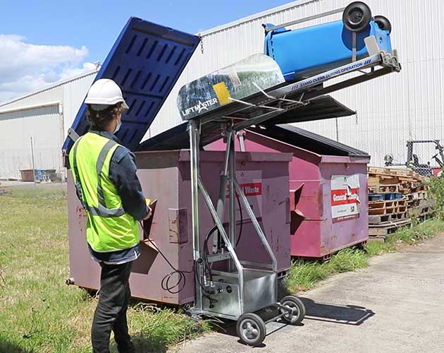 Liftmaster's Rugged Powered galvanised bin lifter