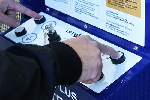 The push-button control panel on the Simplicity Plus bin lifter