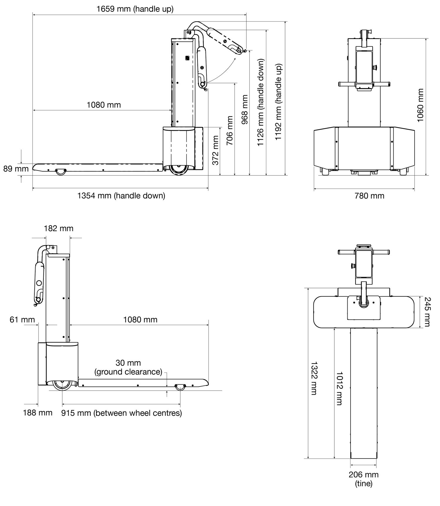 Gzunda GZ30 hospital bed mover: dimensions