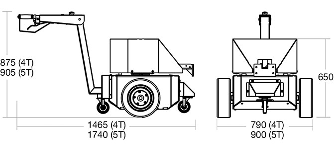 A diagram of the Tug Axis 4T/5T with its dimensions