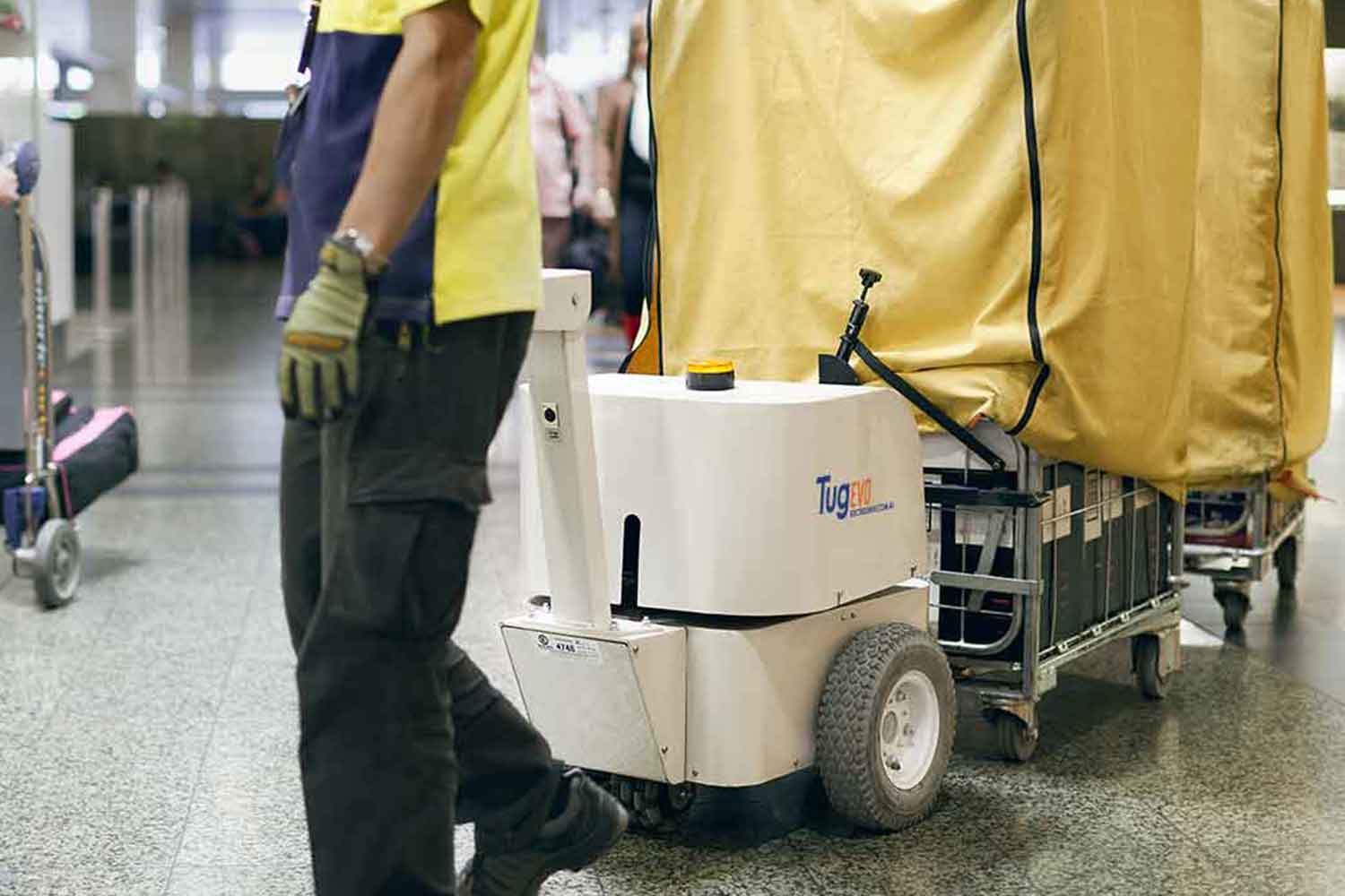 Electrodrive's Tug Evo towing a trolley