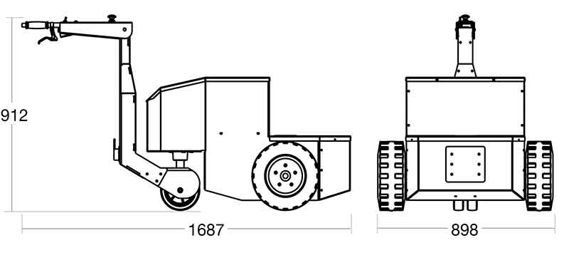 A diagram of the Tug Incliner with its dimensions